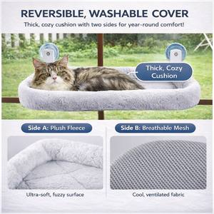 Lit de fenêtre pliable pour chat à motif uni, hamac-perche écologique en plastique pour animaux de compagnie avec 4 ventouses puissantes, lit de fenêtre souple pour chiens - Product Image 5