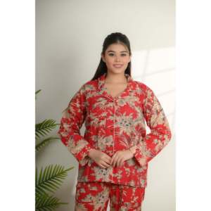 Women's Floral Cotton <b>Pajama</b> Set Soft and Breathable Summer Sleepwear Button Closure ODM Homewear Bridal Bridesmaid - Product Image 2
