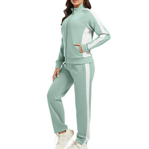 Survêtements unis au design personnalisé, délavés à l'acide, sweat à capuche court avec fermeture éclair et pantalons de survêtement empilés, ensemble de tenues, survêtements pour femmes - Product Image 1