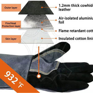 Guantes de cuero para soldar, guantes de trabajo anti-chispas, guantes de cuero para soldar a gas, guantes de cuero multiusos ignífugos para soldar - Product Image 2