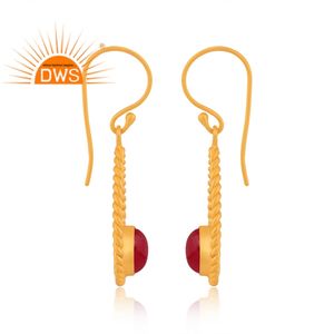 Pendientes colgantes de piedras preciosas de rubí teñidas chapadas en oro de 18 quilates, joyería personalizada para mujer, regalo para ella - Product Image 3