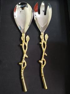 Ensemble de service à salade élégant en métal poignée en laiton ustensile de service à manger moderne cadeau de vaisselle élégant - Product Image 3