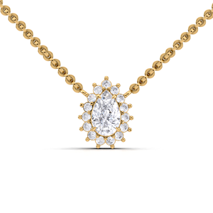 Collier pendentif halo en or jaune, blanc et rose 18 carats avec diamant de laboratoire de forme poire pour femme |   Bijoux fins, cadeau de mariage - Product Image 1