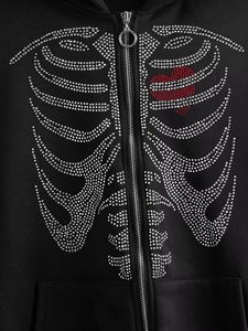 New Fashion Rhinestone <b>Skeleton</b> <b>Full</b> Face Zip Front Logo Winter Heavy Weight <b>Full</b> Zip up Streetwear Hoodie for Men Women - Product Image 4