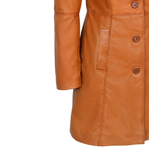 Abrigo de Cuero Tipo Gabardina para Mujer, Piel de Oveja Genuina, Color Marrón, Abrigo Largo de Invierno - Product Image 3