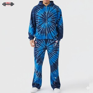 Survêtement à capuche pour hommes 100% coton polaire respirant lavage à l'acide fermeture éclair Logo imprimé solide saison d'hiver football Jogging - Product Image 4