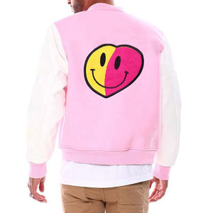 Top Quality Custom Chenille Embroidery Leather Sleeves Baseball Bomber <b>Wool</b> Cotton Letterman <b>Pink</b> Varsity Jacket for Men 2025 - Product Image 4