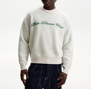 Pullover Lavorato a Maglia Oversize da Uomo 100% <span class=keywords><strong>Cotone</strong></span> Stile Casual con Logo Personalizzato e Lettere Jacquard del Marchio - Product Image 1