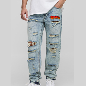 Pantalones vaqueros rasgados lavados Vintage de estilo callejero para hombre, ropa informal, pantalones vaqueros rectos de pierna ancha estilo Hip Hop - Product Image 4