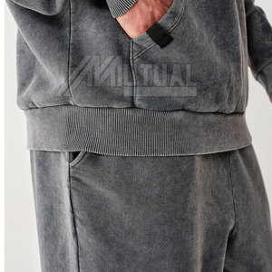 Chándales de lavado ácido de alta resistencia de algodón 100%, conjuntos de patrones sólidos transpirables y ecológicos de buena calidad para la temporada de otoño - Product Image 3
