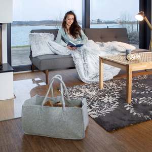 Light Grey Felt Firewood Tote Bag <b>Rectangle</b> Shape for Carrying Kindling and Fuel - Product Image 4