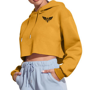 เสื้อฮู้ดครอปสีเหลืองมัสตาร์ดสำหรับผู้หญิง เสื้อแขนยาวแบบสวมหัวมีฮู้ด |   ชุดลำลองแนวสตรีทแวร์และแอธลีเชอร์ - Product Image 2