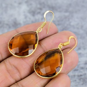 Pendientes colgantes finos de Plata de Ley 925, piedras preciosas de citrino dorado, pera chapada en oro, ideal para fiestas de boda, moda delicada - Product Image 3