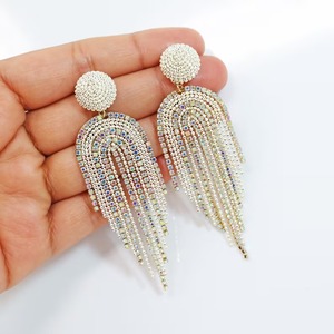 Moissanite plata esterlina borla larga joyería nupcial pendientes de novia pendientes de declaración joyería personalizada regalo para ella - Product Image 1