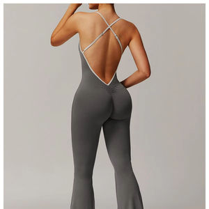 Combinaison de yoga une pièce pour grandes filles, avec effet push-up, pantalon évasé, combinaisons pour femmes, logo personnalisé, vêtements de sport - Product Image 1