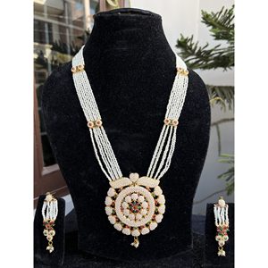 <b>Indian</b> Rajasthani Traditional Chid Moti Pink Green Stone Long Rani Haar <b>Set</b> for Wedding Bridal <b>Jewellery</b> Necklace - Product Image 1