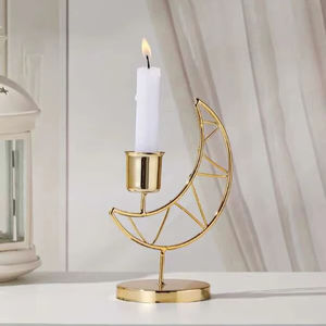 Gold Metal Crescent Moon <b>Taper</b> <b>Candle</b> Holder Islamic Ramadan Decor Wedding Table Centerpiece Home Decoration Items Luxury Art - Product Image 1