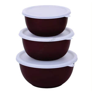 Precio al por mayor Premium Euro Bowl Set con tapa 3 piezas Metal Round Bowl en multicolor 450 mL 700 ml 1200 ml Tamaños - Product Image 5