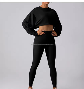 ชุดโยคะสองชิ้นสำหรับฟิตเนสยิมของผู้หญิงเลกกิ้งโยคะลายพื้นมีโลโก้เอวกลางสำหรับออกกำลังกายใน2025 - Product Image 2