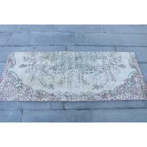 2.3x5.4 ft Rug, Vintage Rug, Turkish <b>Brown</b> <b>Wool</b> Striped Rug - Product Image 4