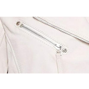 Chaqueta de Motocicleta de Piel de Oveja Genuina Hecha a Medida de Primera Calidad para Mujer, con Cremallera, Diseño Estampado Sólido, Resistente al Viento, Elegante, para Invierno - Product Image 4