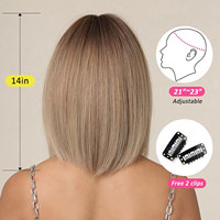 Peluca rubia sintética de alta calidad con raíces oscuras para mujer Peluca resistente al calor de estilo recto en capas Ombre Rubio ceniza