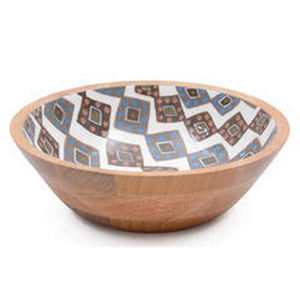 Tazón de mesa de madera de mango moderno esmaltado grande con estampado de mango colorido para uso decorativo de fiesta - Product Image 2