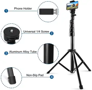 1.6M Selfie Stick Statief Met Draadloze Afstandsbediening Draagbare Gsm Houder Action Camera Smart Phone Statief Stand