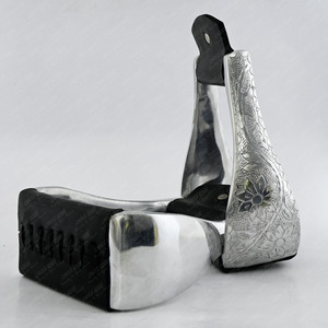 Estribos del oeste con campana de aluminio grabada al por mayor, estribos ecuestres, Doma clásica, pie ancho, cama de cuero, cuello inclinado ligero - Product Image 4
