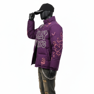 Chaqueta acolchada de alta GSM, ropa de abrigo cálida de poliéster, Color púrpura, logotipo personalizado, chaqueta acolchada con detalles de diamantes de imitación para hombre - Product Image 5