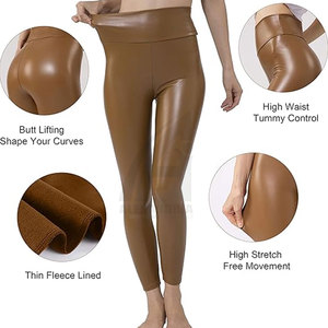 Leggings en cuir à taille élastique pour femmes, service OEM à faible MOQ, leggings en cuir de haute qualité, vêtements de fitness à prix avantageux - Product Image 6