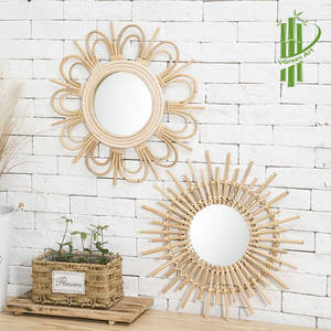 Luxury Antique Rattan Round Wall <b>Mirror</b> Modern Sunburst Frame Eco-Friendly Handmade Adjustable for Living Room Bedroom Entryway - Product Image 2