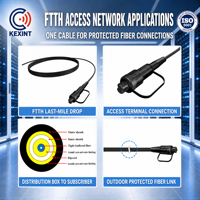 Kabel Drop KEXINT 100m FastConnect Hardened SC/APC, Kabel Serat Optik IP68 G.657.A2 untuk Jaringan Akses FTTH