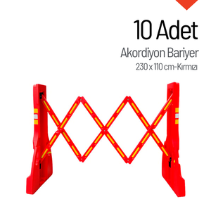 Ensemble de 10 barrières accordéon rouges 230 x 110 cm en aluminium et acier durables pour le contrôle du trafic - Product Image 1