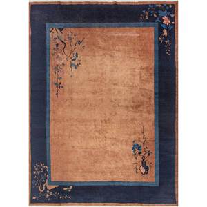 Tapis en laine noué à la main Pechino beige marron, motif floral, pour la maison, le salon, le couloir, l'entrée, design puzzle rectangulaire pour maisons Pae-5924 - Product Image 1