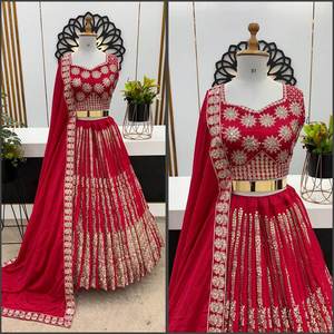 LEHENGA CHOLI DE GEORGETTE CON BORDADO DE MODA Y DUPATTA GRIS - Product Image 2
