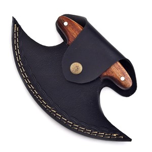 Couteau à pizza Ulu en acier de Damas, manche en bois de rose, étui en cuir, fait main, OEM, professionnel, ambidextre, industriel - Product Image 5