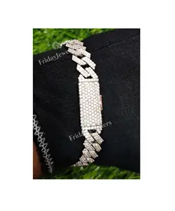 10毫米奢华嘻哈冰出Moissanite钻石古巴手链迷人手工制造商精品珠宝低价印度