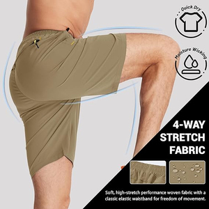 กางเกงขาสั้นออกกำลังกายสำหรับผู้ชายกางเกงกีฬาแห้งเร็วมีกระเป๋าระบายอากาศลายพื้นพื้นพื้น - Product Image 4