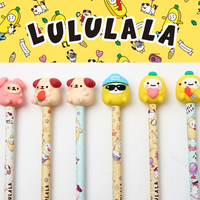 POPOPANCY Corée : Ensemble de 24 crayons en bois standard M-09 avec figurines de personnages Lululala, mignons, à mine colorée, pour l'école et le bureau