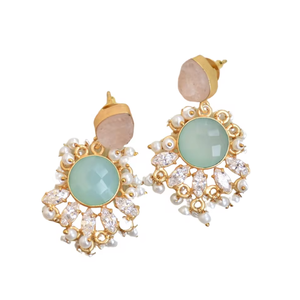 ต่างหูห่วงทองเหลืองชุบทองคำแท้ ขายส่ง ต่างหูหินธรรมชาติ งานทองเหลืองโบราณ ปลอดภัยต่อผิวแพ้ง่าย สวมใส่สบาย คุณภาพส่งออกจำนวนมาก - Product Image 1