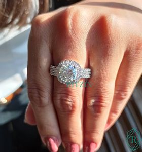 2.00 CT Cut Double Halo Moissanite Engagement <b>Ring</b> Three Shank Prong <b>Set</b> Pave 925 <b>Sterling</b> <b>Silver</b> Rhodium Plated VVS Clarity - Product Image 2