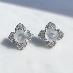 Pendientes de Plata de Ley al por Mayor con Halo de Circonitas Cúbicas y Piedra Lunar Arcoíris, Chapados en Rodio, para Bodas, Fiestas, Compromisos, Regalos, Joyería - Product Image 1