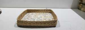 Bandeja redonda Vajilla Decoración Cesta tejida de ratán Bandeja de concha de mimbre Bandejas decorativas hechas a mano de La India - Product Image 6