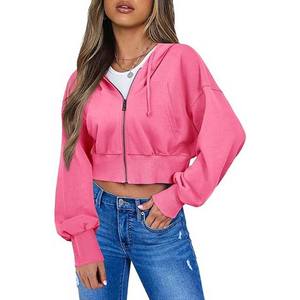 Sudadera con Capucha Corta de Alta Calidad para Mujer, Estilo Urbano, con Cremallera, Logotipo Bordado Personalizado, Transpirable, de Secado Rápido, Servicio OEM - Product Image 4