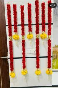 Guirnalda de tela roja Jasmine Gajra, colgante de puerta de 4 pies para bodas indias, decoraciones de Navidad y Año Nuevo - Product Image 2