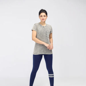 Camiseta de manga corta para mujer con lavado ácido de algodón 100% de alta calidad, cuello con logotipo personalizado, bordado de talla XL para verano, transpirable - Product Image 2