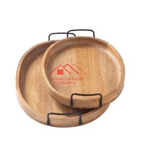 2025 vente chaude maison hôtel service de nourriture plateau en bois avec poignée ronde en métal - Product Image 6