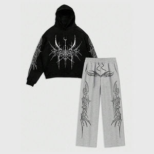 Chándal con estampado DTG para hombre, Sudadera con capucha con estampado de letras personalizadas, pantalones acampanados, ropa de calle informal - Product Image 1