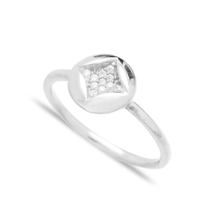 Diseño redondo blanco CZ piedra forma cuadrada anillo de racimo venta al por mayor hecho a mano 925 joyería de plata esterlina - Product Image 1